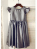 Flutter Cap Sleeves Gray Taffeta Knee Length Flower Girl Dress